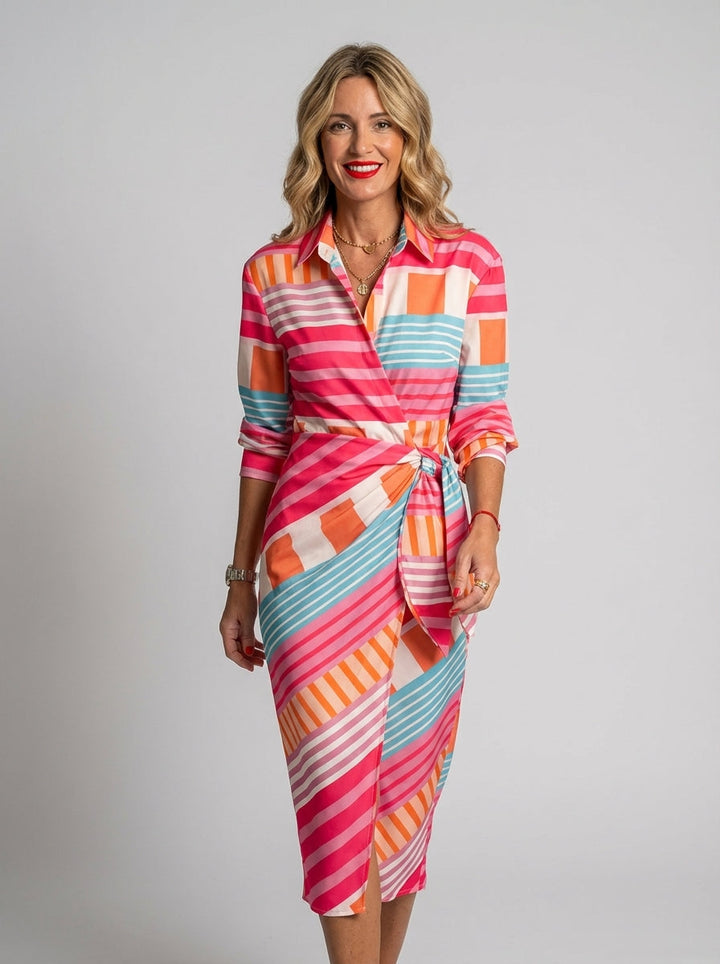 Dames Jurk met Bloemenprint en Strikceintuur voor een Elegante Look