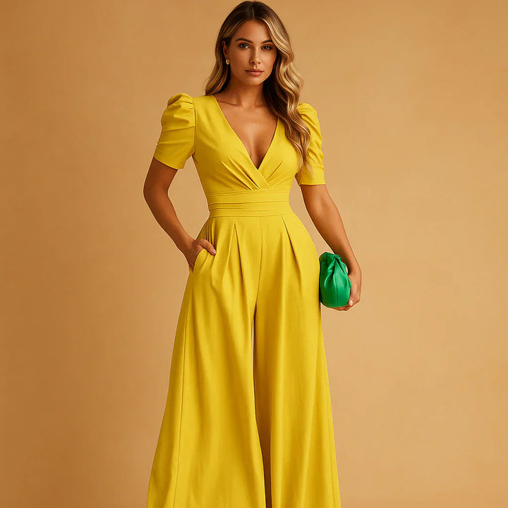 Flatterende jumpsuit met pofmouwen