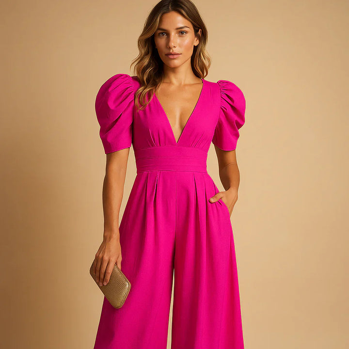 Flatterende jumpsuit met pofmouwen