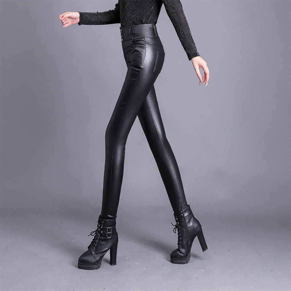 Stijlvolle PU-leren broek met hoge taille voor dames