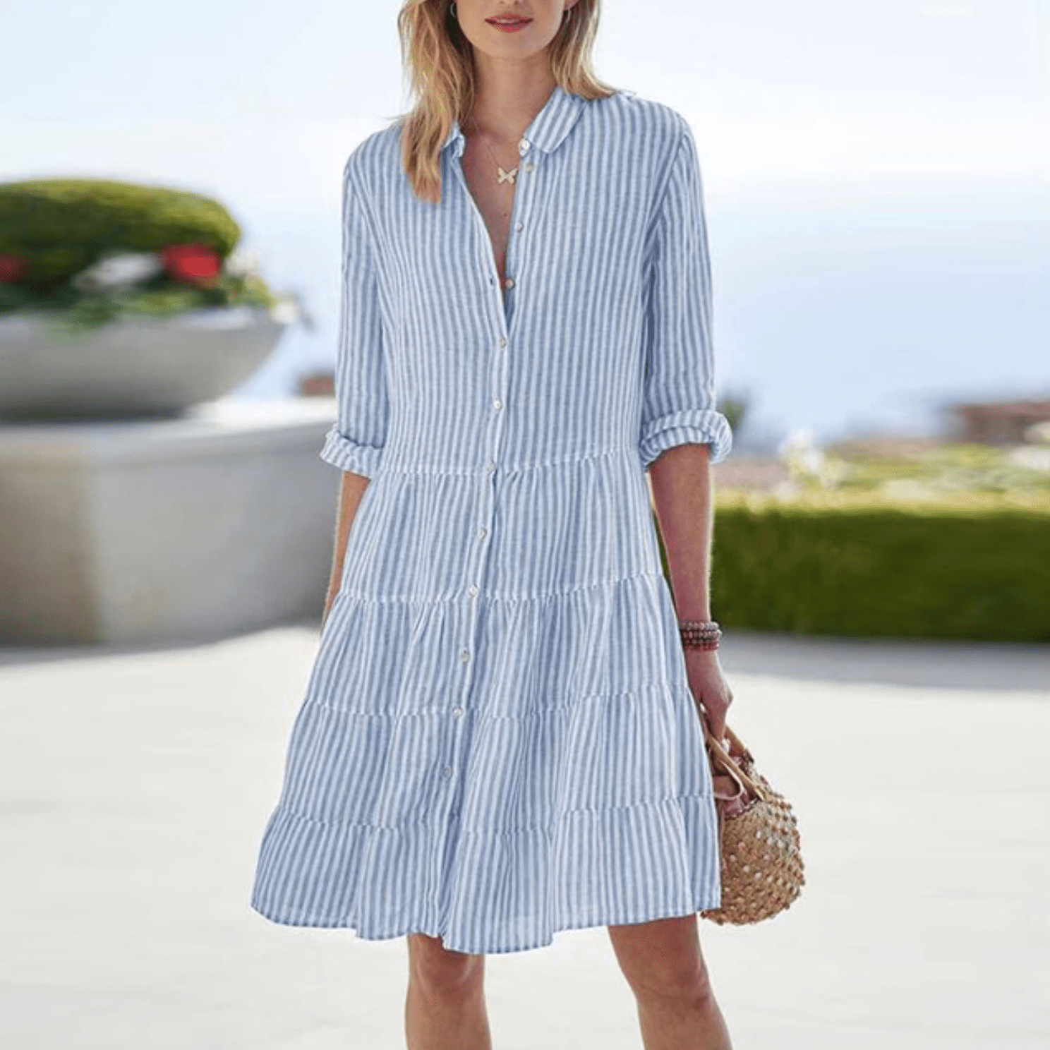 Cassandra™ | Luchtige Gestreepte Jurk Met Knopen