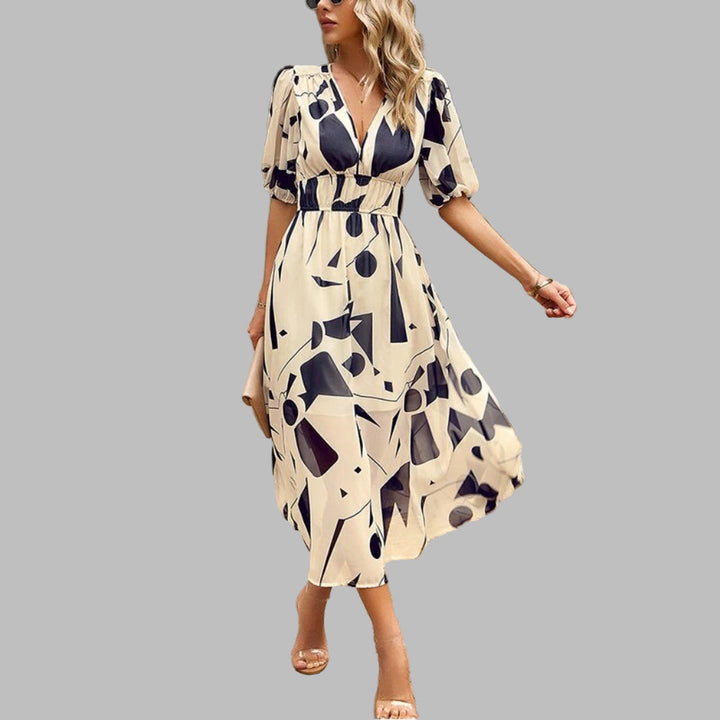 Comfortabel V-hals midi-jurk voor dames - Zomercomfort