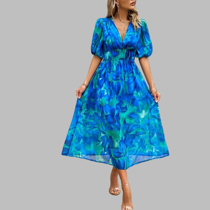 Comfortabel V-hals midi-jurk voor dames - Zomercomfort