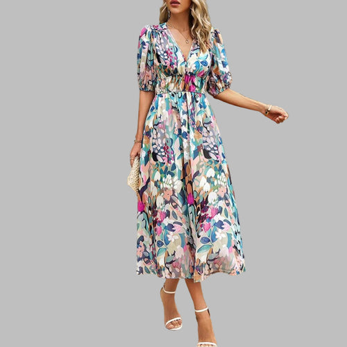 Comfortabel V-hals midi-jurk voor dames - Zomercomfort