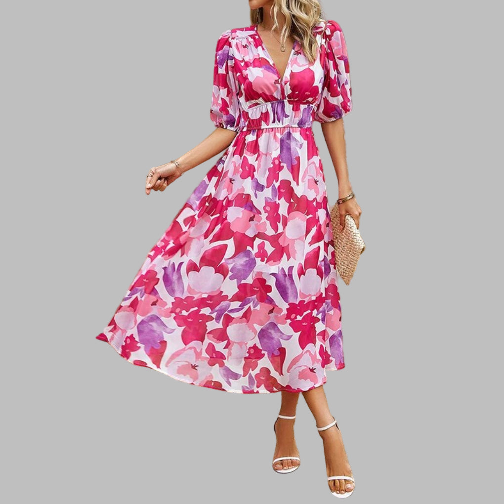 Comfortabel V-hals midi-jurk voor dames - Zomercomfort