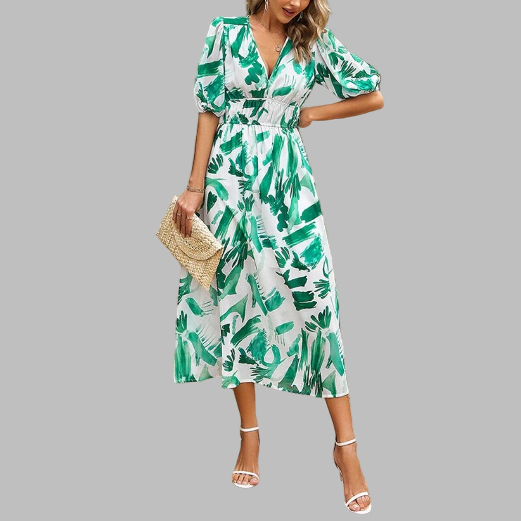 Comfortabel V-hals midi-jurk voor dames - Zomercomfort