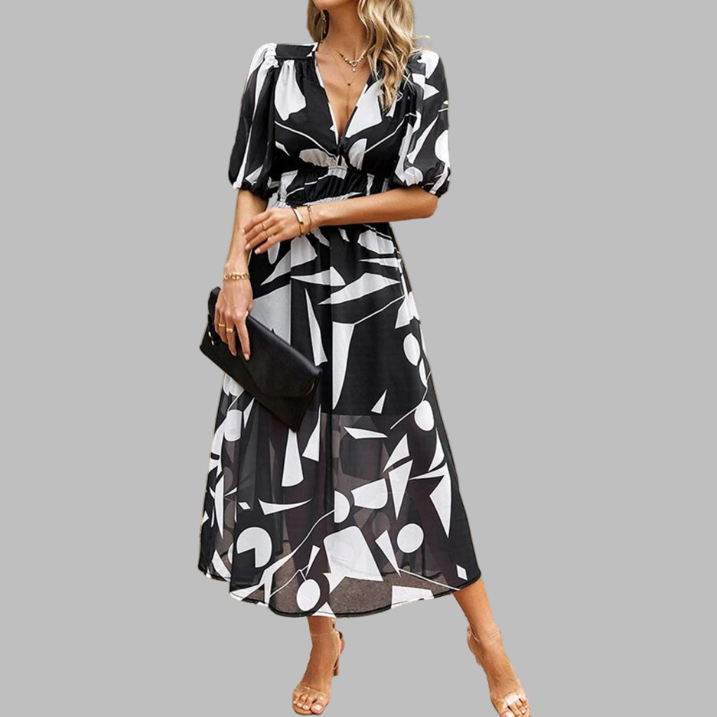 Comfortabel V-hals midi-jurk voor dames - Zomercomfort